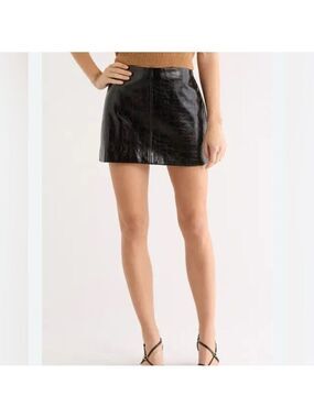 PRIMARK Faux Leather High Shine A- line Mini Skirt Exposed metal zip Party sz 12